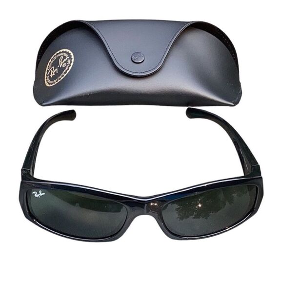 RAY-BAN NEW 57MM RECTANGLE SUNGLASSES BLACK/CRYSTAL GREEN - Picture 5 of 11